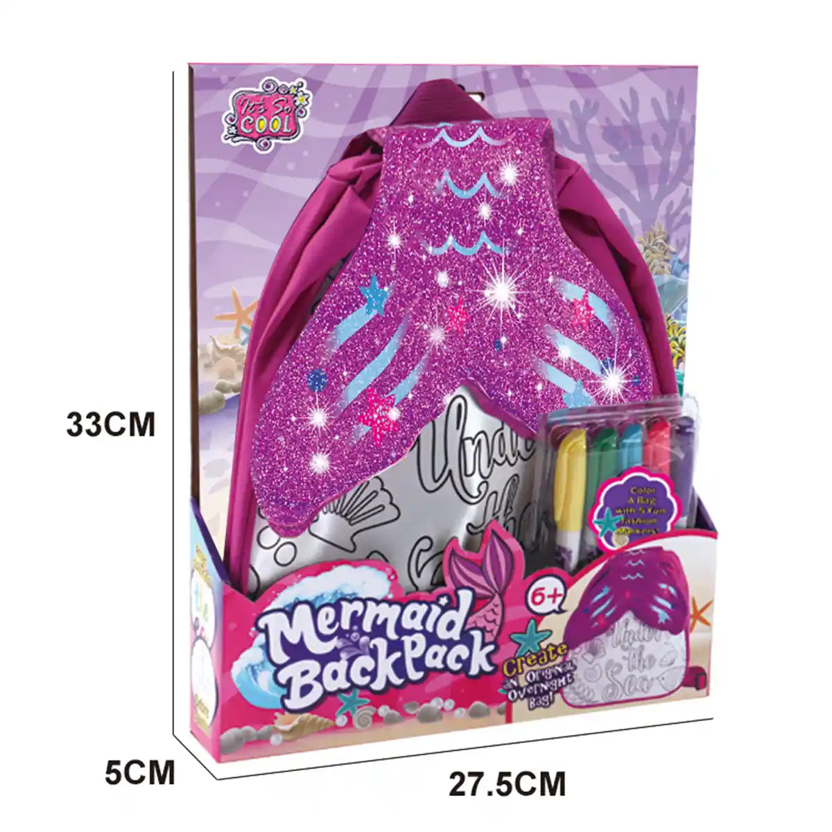 Mermaid Diy Painted Watercolor Backpack (5-Color Washable Pen) 6yrs+