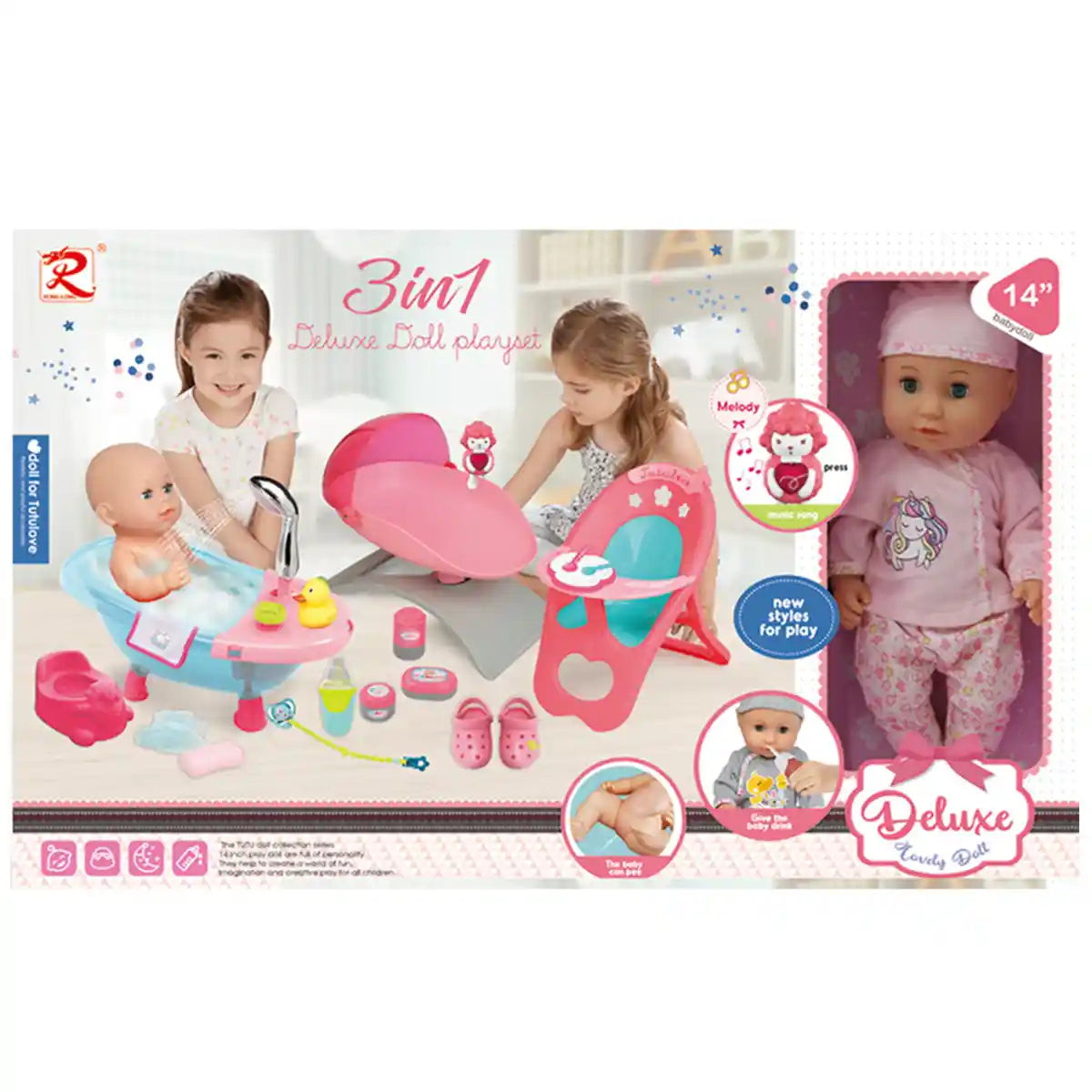 Tutu 3-In-1 14" Doll Blowing Body Vinyl Head,Hand,Feet & Accessories - Kiddy Zone