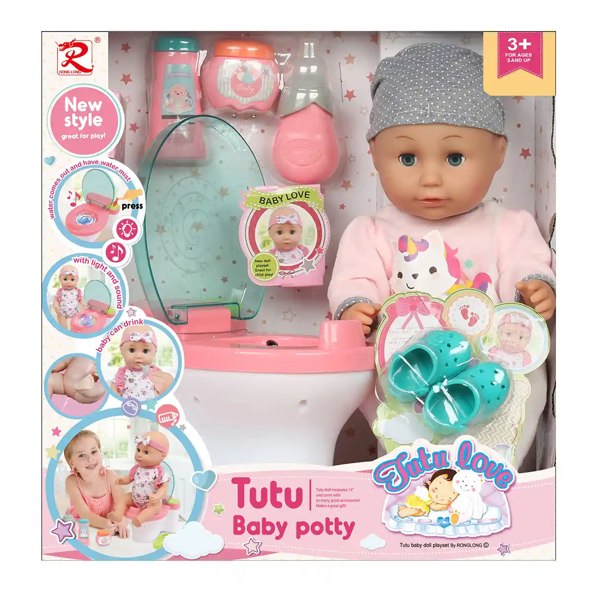 Tutu Baby Potty 14 inch Doll w/ acc, unicorn - Kiddy Zone