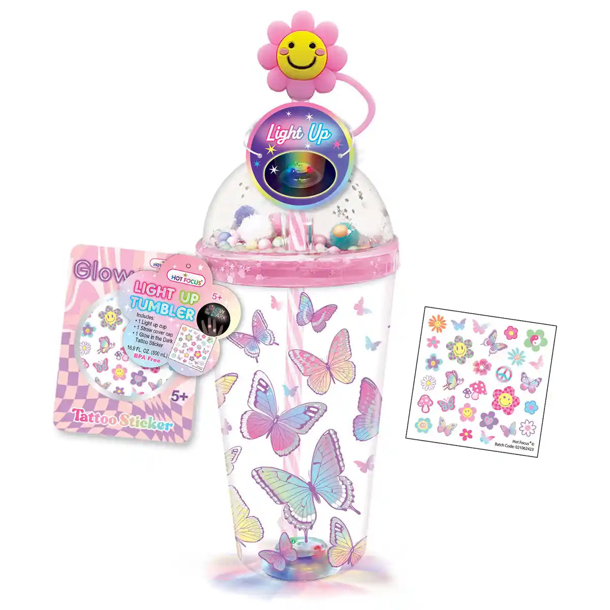 Light Up Tumbler, Tie Dye Butterfly , 15.2 FL Oz/450 mL - Kiddy Zone