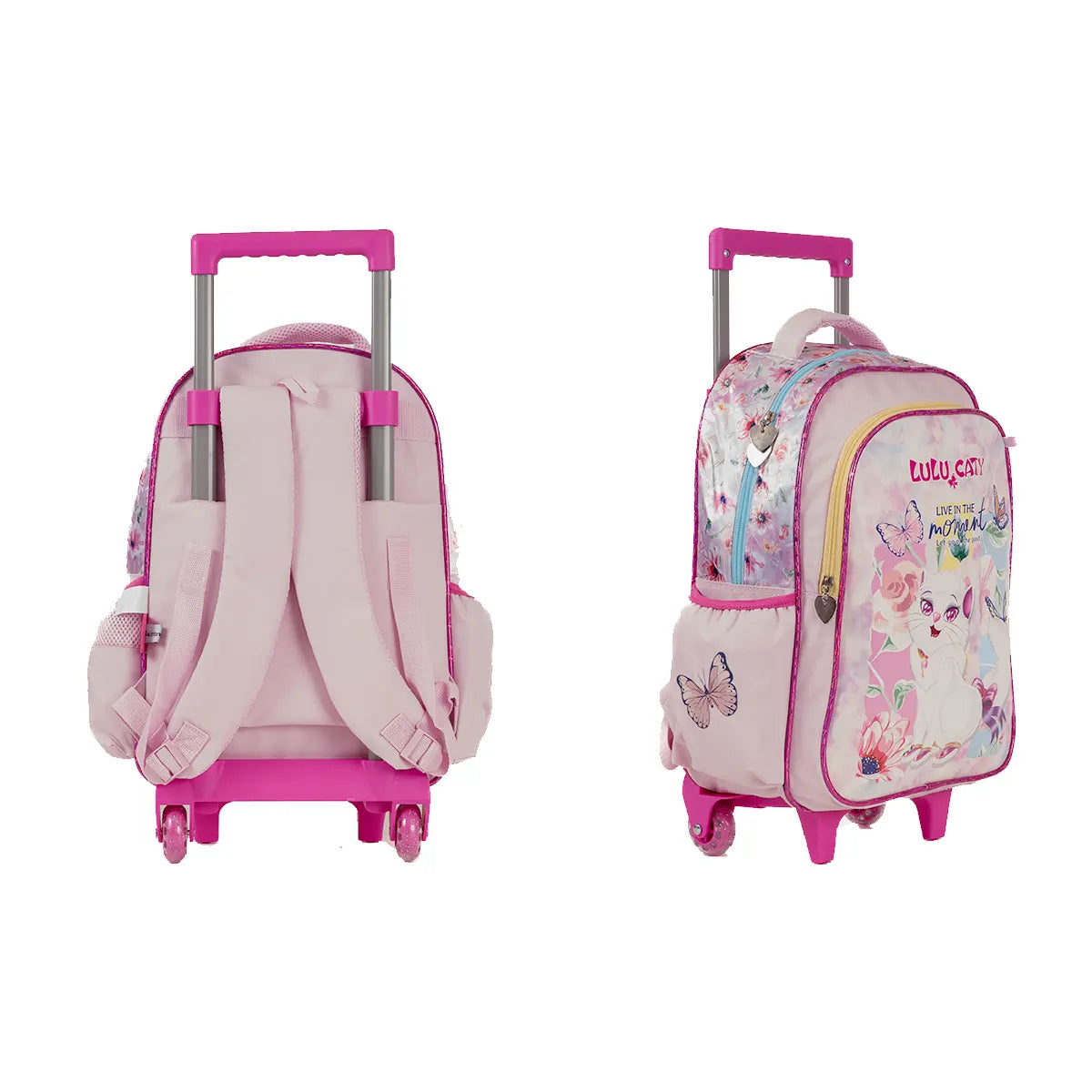 LULU CATY Trolley Bag 2 Main Compartments and 2 Side Pockets 16" W/ LUNCH BAG & PENCIL CASE - Kiddy Zone