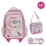 LULU CATY Trolley Bag 2 Main Compartments and 2 Side Pockets 16" W/ LUNCH BAG & PENCIL CASE - Kiddy Zone