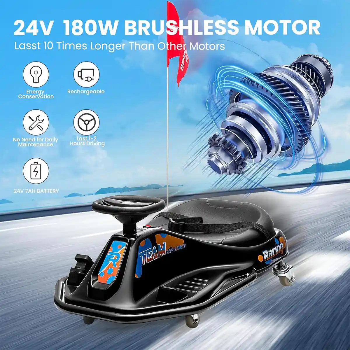 Electric Drifting Go Kart, Ride On Race Car for 3-8Yrs - High/Low Speed Switch_Black - Kiddy Zone
