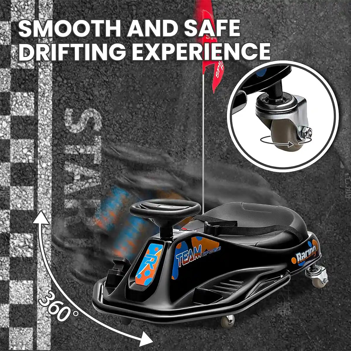 Electric Drifting Go Kart, Ride On Race Car for 3-8Yrs - High/Low Speed Switch_Black - Kiddy Zone