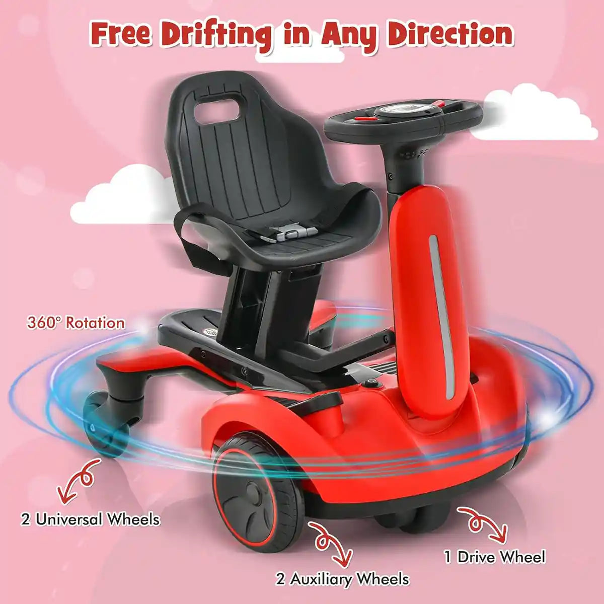 Go-Kart with 2-Way Adjustable Seat for 3Yrs+ Red - Kiddy Zone
