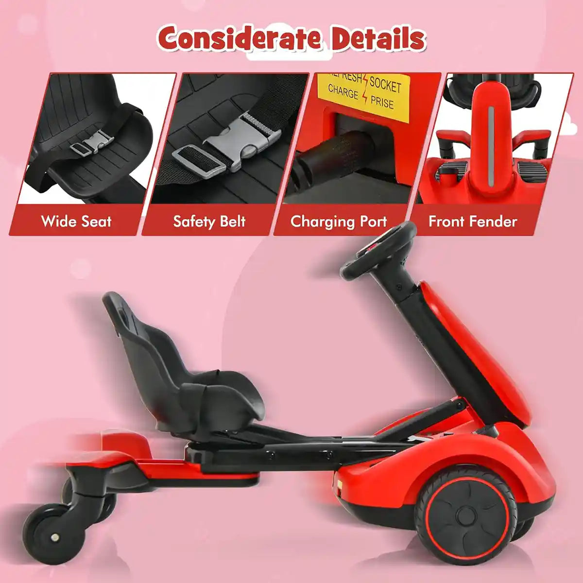 Go-Kart with 2-Way Adjustable Seat for 3Yrs+ Red - Kiddy Zone