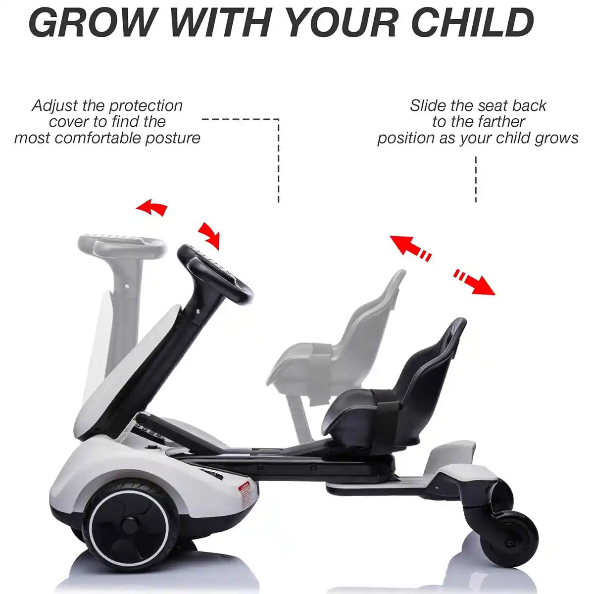 Go-Kart with 2-Way Adjustable Seat for 3Yrs+ White