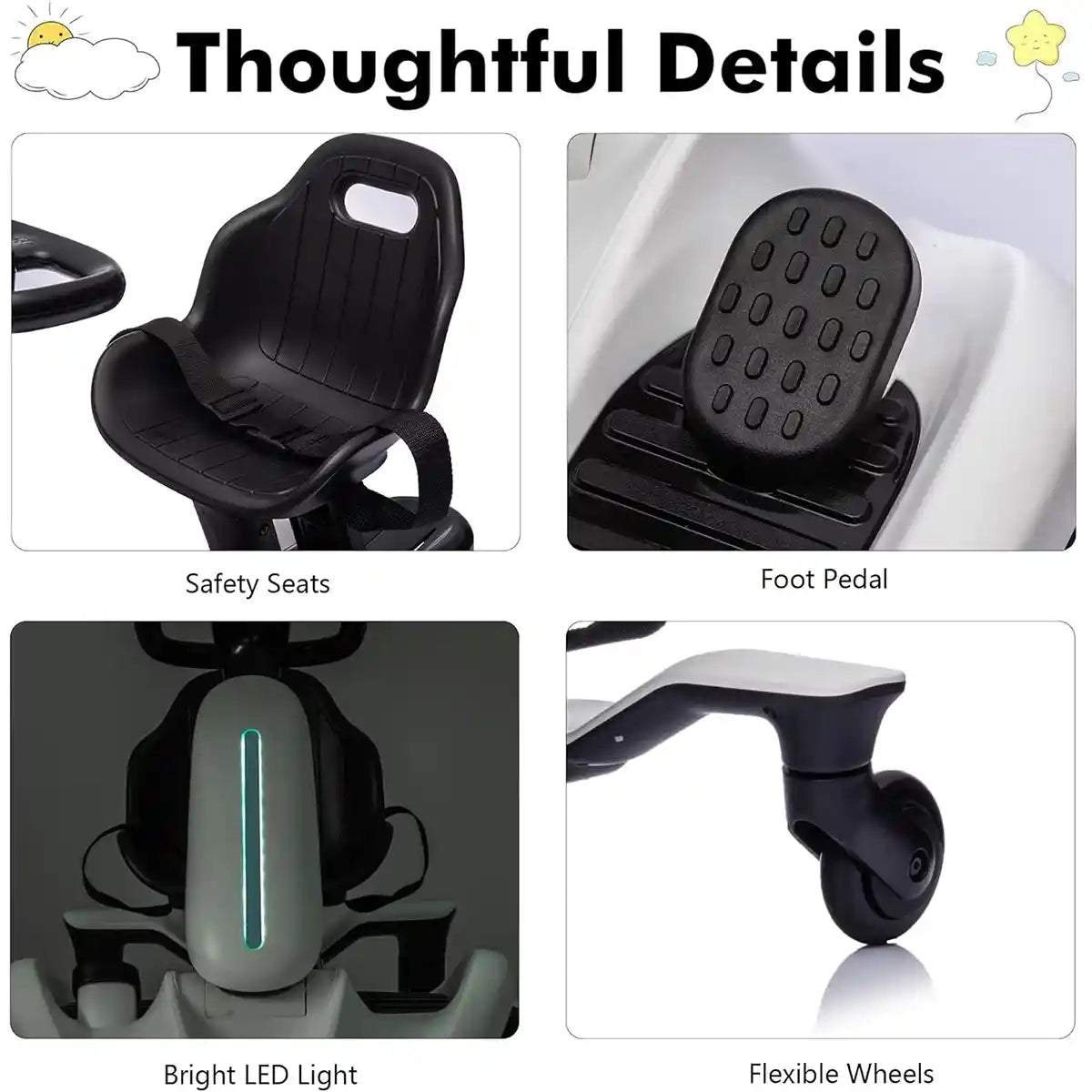 Go-Kart with 2-Way Adjustable Seat for 3Yrs+ White