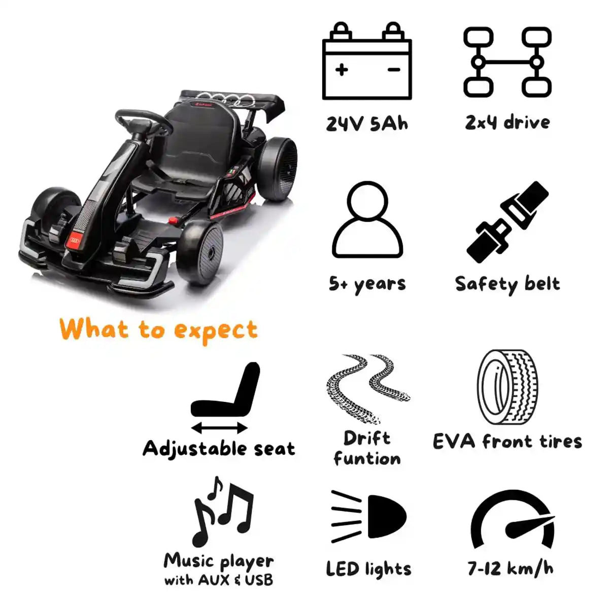 Licensed Audi Drift Go-kart - Black