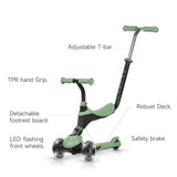 SEMA PRO 5IN1 SCOOTER WITH LED FLASHING FRONT WHEELS GREEN - Kiddy Zone
