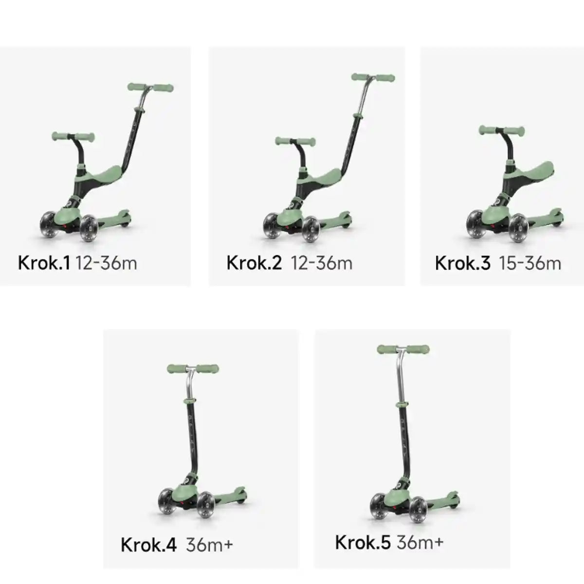 SEMA PRO 5IN1 SCOOTER WITH LED FLASHING FRONT WHEELS GREEN - Kiddy Zone