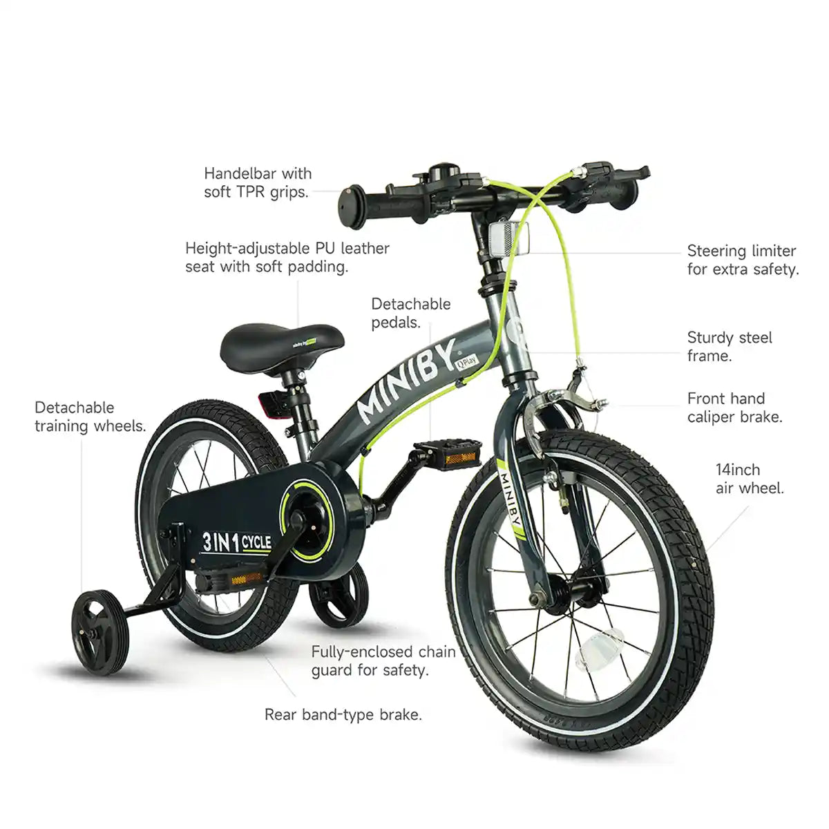 QPLAY MINIBY 3in1 bicycle (14inch) Blue - Kiddy Zone