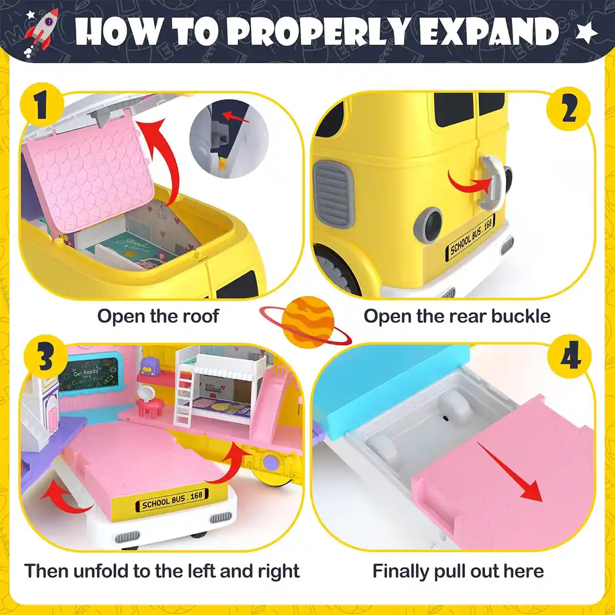 School bus with 26pcs accessories for 3yrs+