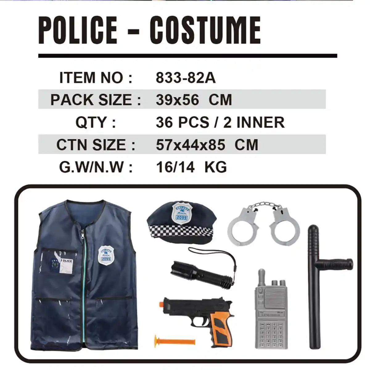 Patrol Police Costume Uniform 3-7yrs