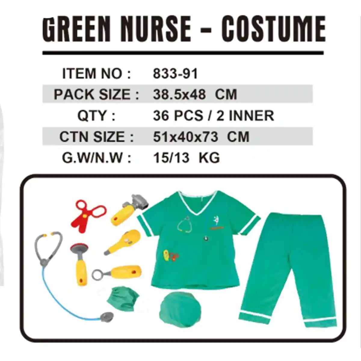 Green Nurse Costume Uniform