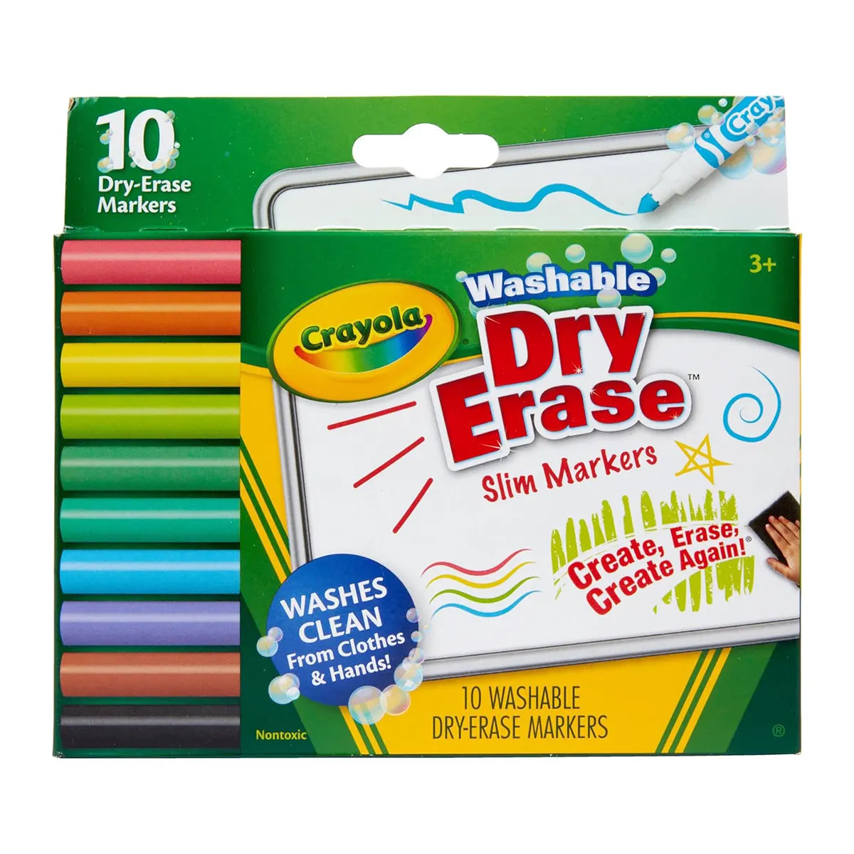 Crayola 10 Ct Slim Dry-Erase Markers, Washable