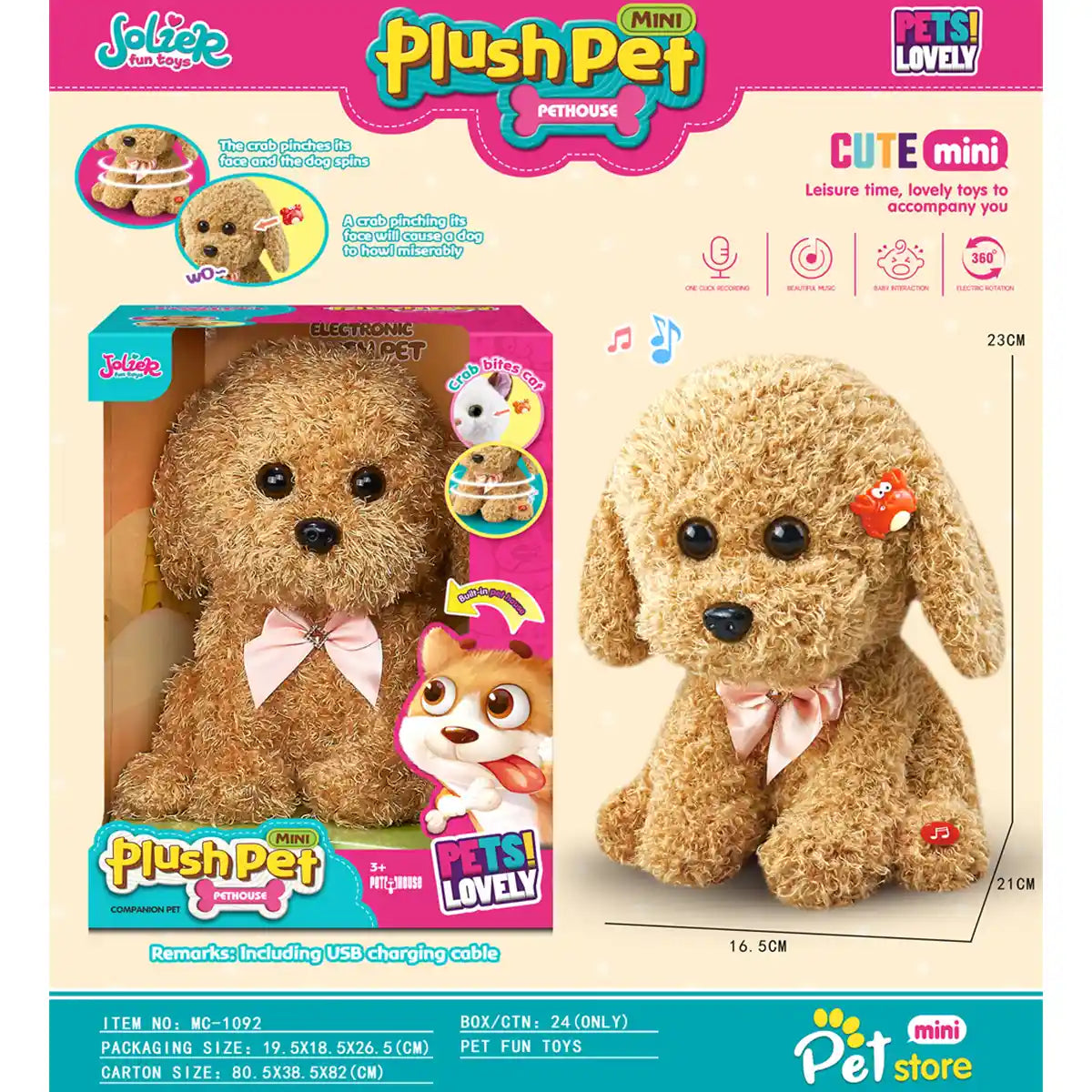 Electronic Plush Pet - Poodle With Rotating Music Recording 3yrs+