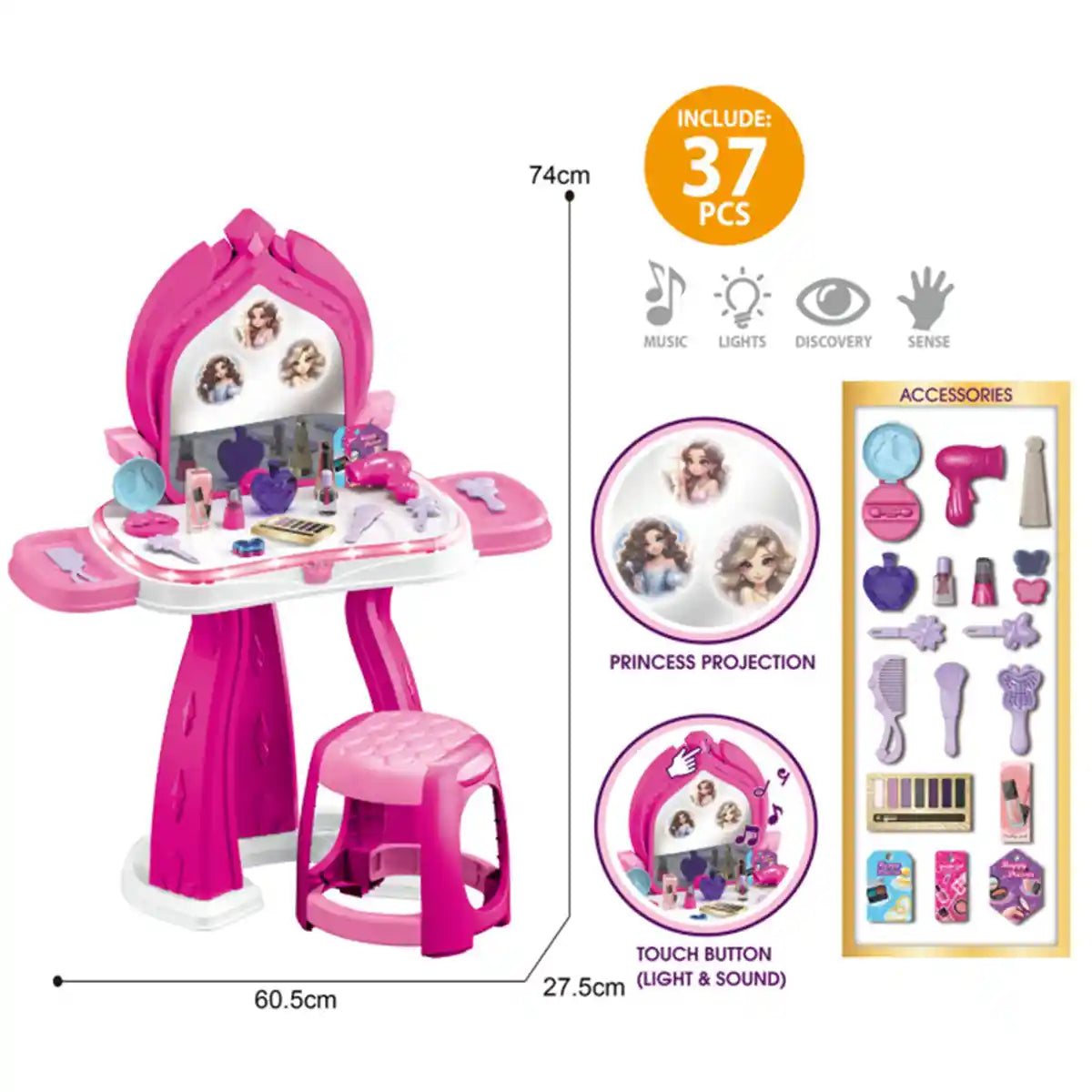 Dream Princess Beauty Dresser With 37pcs Accessories 3yrs+ - Pink