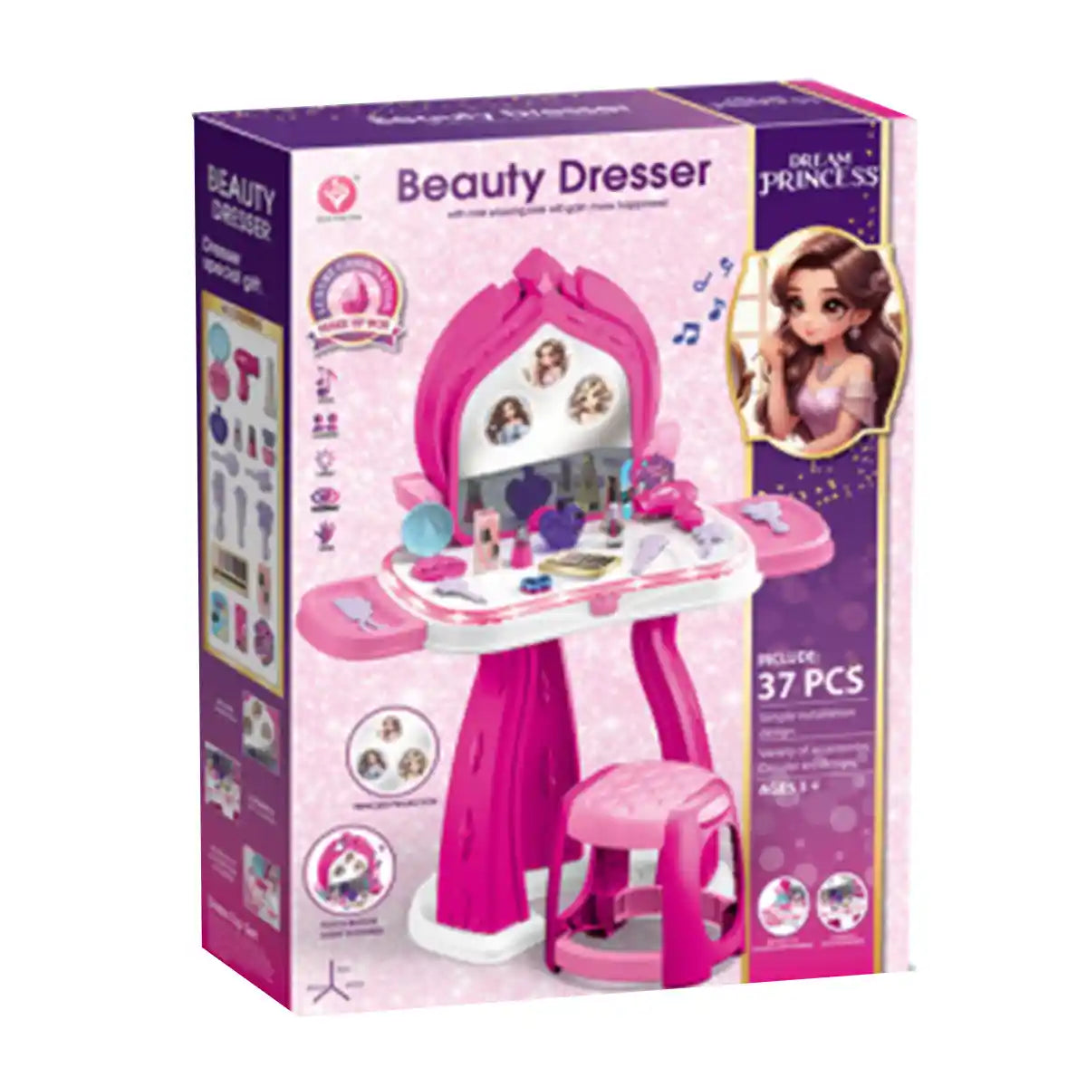 Dream Princess Beauty Dresser With 37pcs Accessories 3yrs+ - Pink