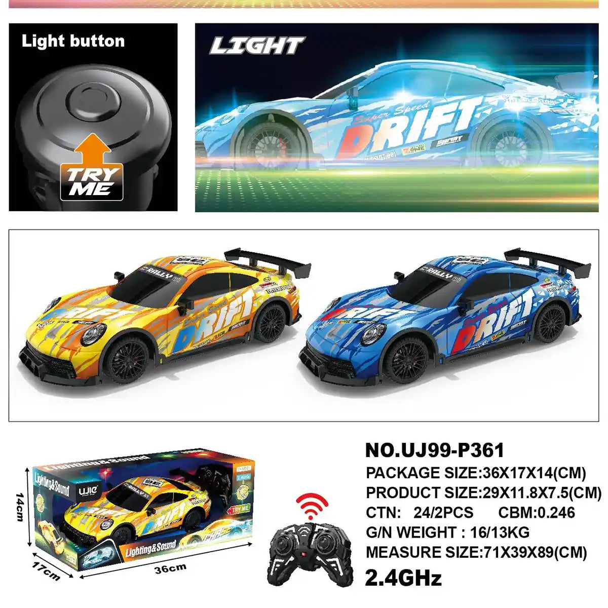 R/C Ujie Drift 1:16 4-Way Car With Light & Sound 3yrs+