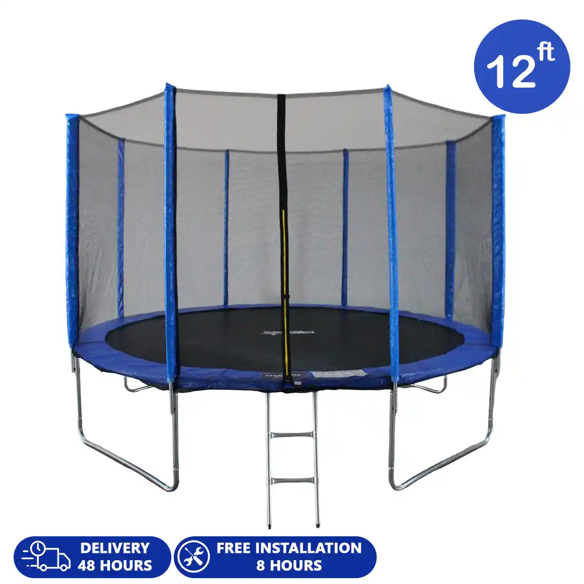 Funjump 12 Ft Blue Trampoline With Outside Short Pole Safety Net & Ladder