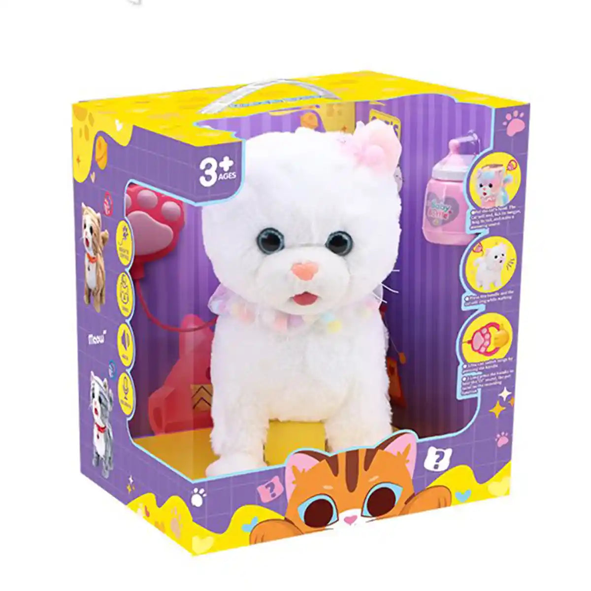 Interactive ألعاب محشوة White Cat Toy مجموعة 3yrs+