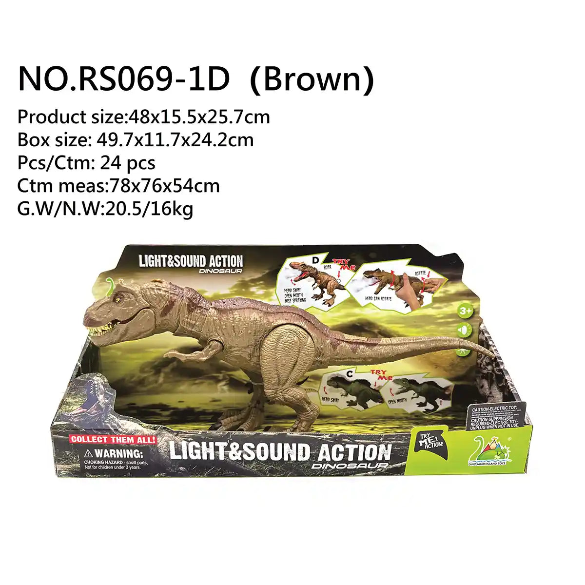 Brown Dinosaur With Light & Sound 3yrs+