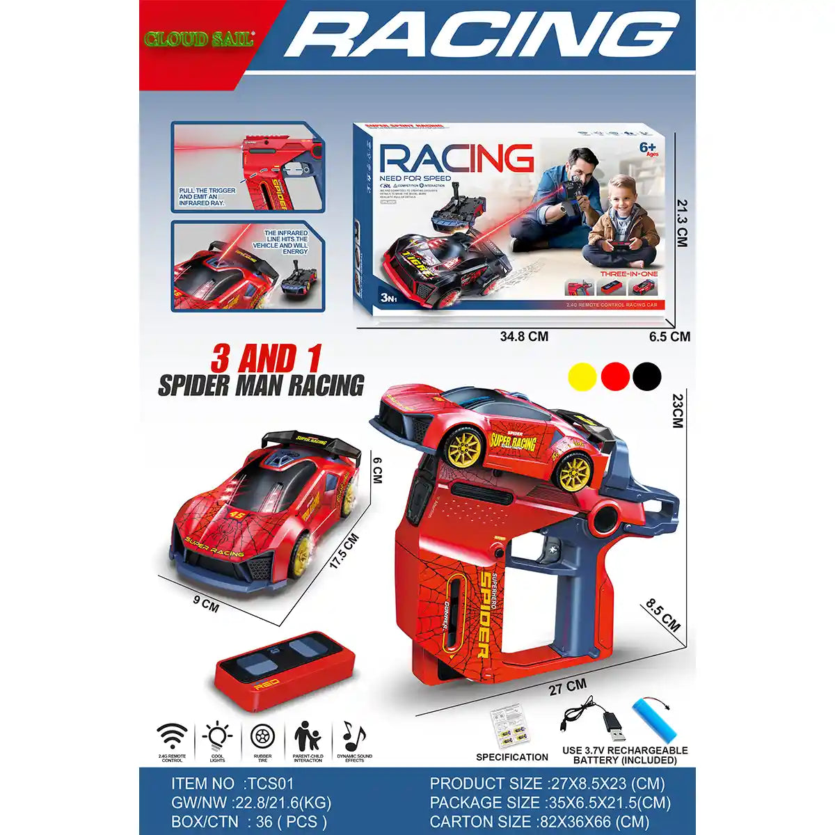 R/C Spider Man Racing Car(Red) 6yrs+