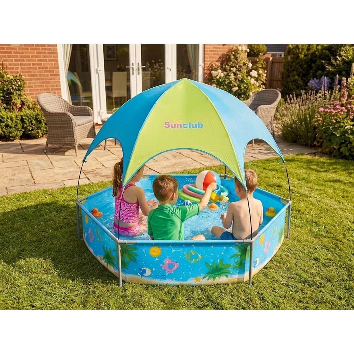 Canopy Spray Play Pool (Seaside Scenery Print)-240cmX51cm