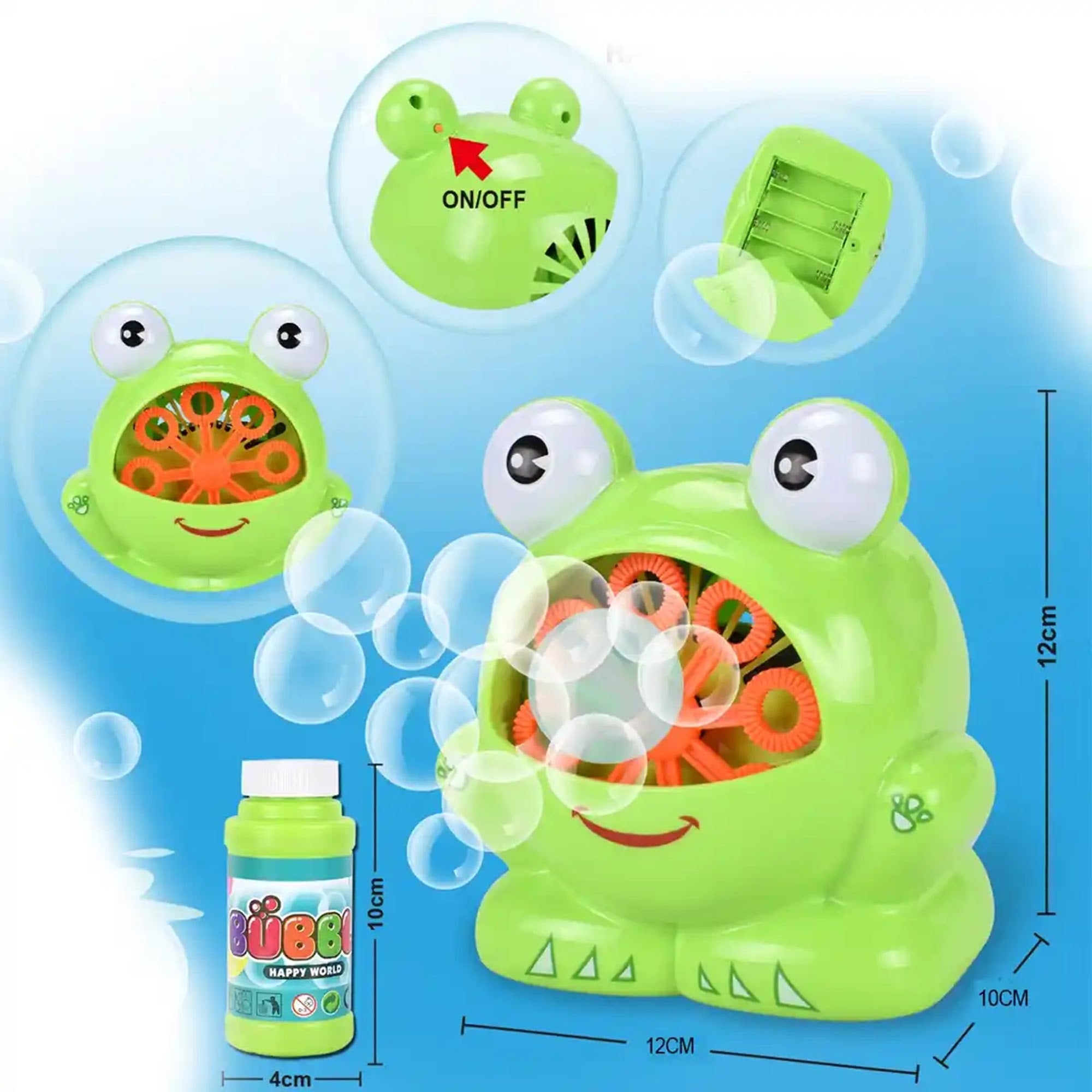 ELECTRIC HAND OPERATED FUN FROG  BUBBLE MACHINE 3YRS+ - Kiddy Zone
