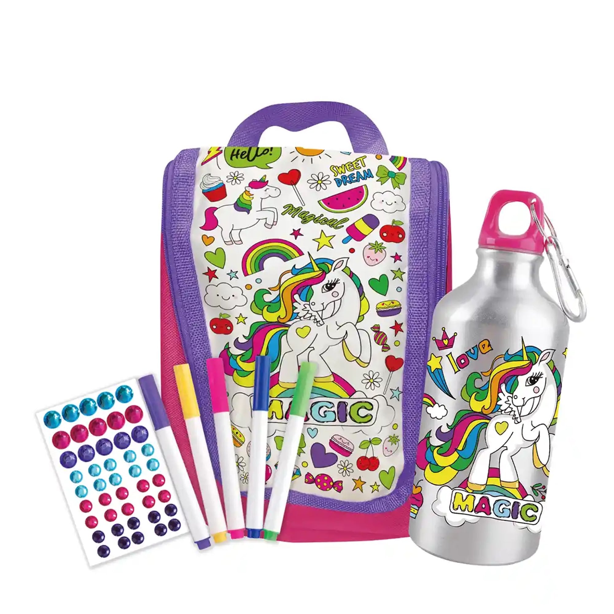 UNICORN SERIES -2-IN-1 GRAFFITI WATER BOTTLE+HANDBAG 3YRS+