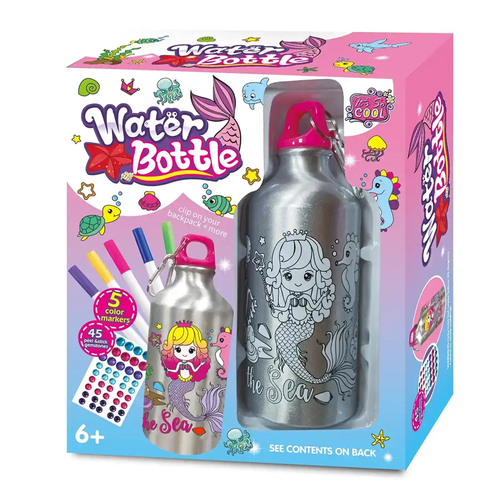 DIY MERMAID GRAFFITI WATER BOTTLE (500ML 5-COLOR WATERCOLOR PEN) 6YRS+ - Kiddy Zone