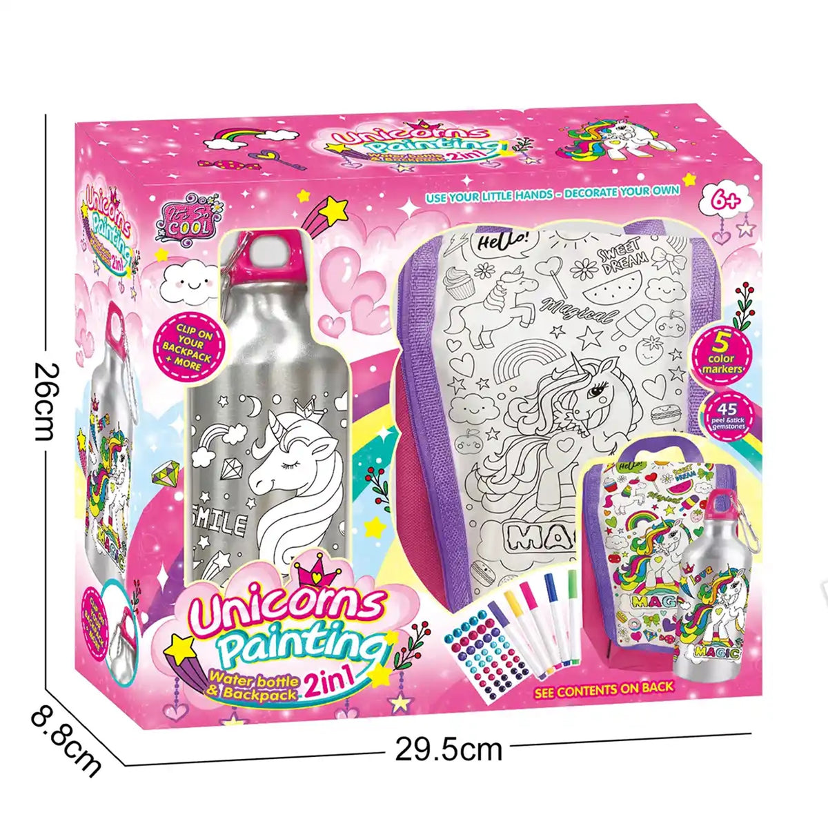 UNICORN SERIES -2-IN-1 GRAFFITI WATER BOTTLE+HANDBAG 3YRS+