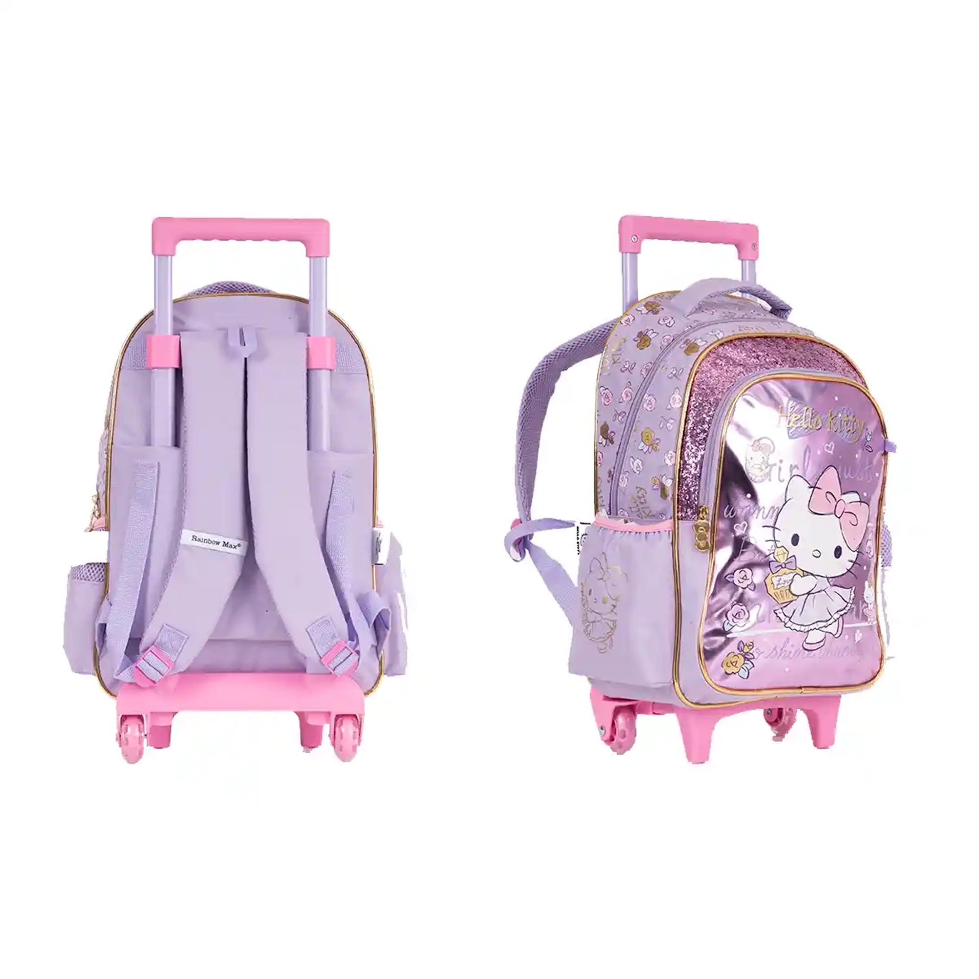 HELLO KITTY Trolley Bag 2 Main Compartments and 2 Side Pockets 16" W/ LUNCH BAG&PENCIL CASE - Kiddy Zone