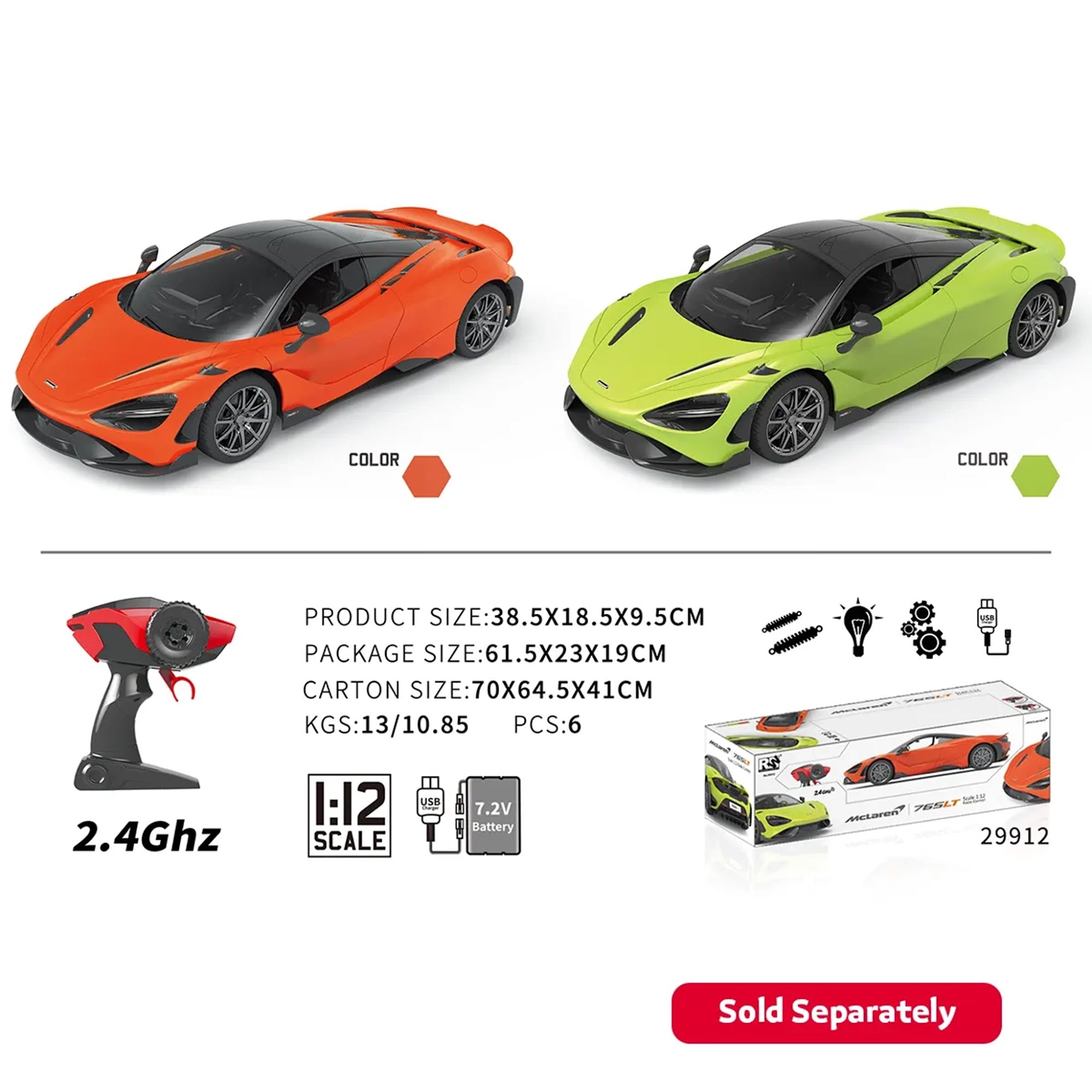 McLaren 765LT 1:12 4-CH 2.4GHz RC CAR with battery