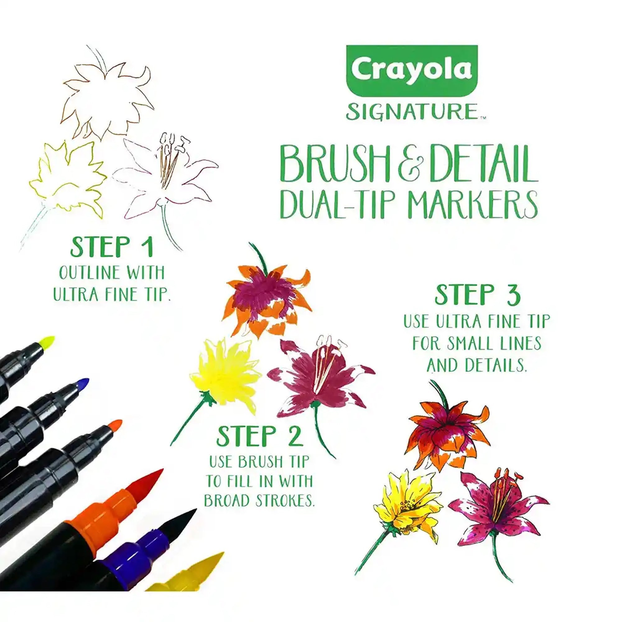 Signature, 16 ct. Brush & Detail Dual-Tip Markers - Kiddy Zone