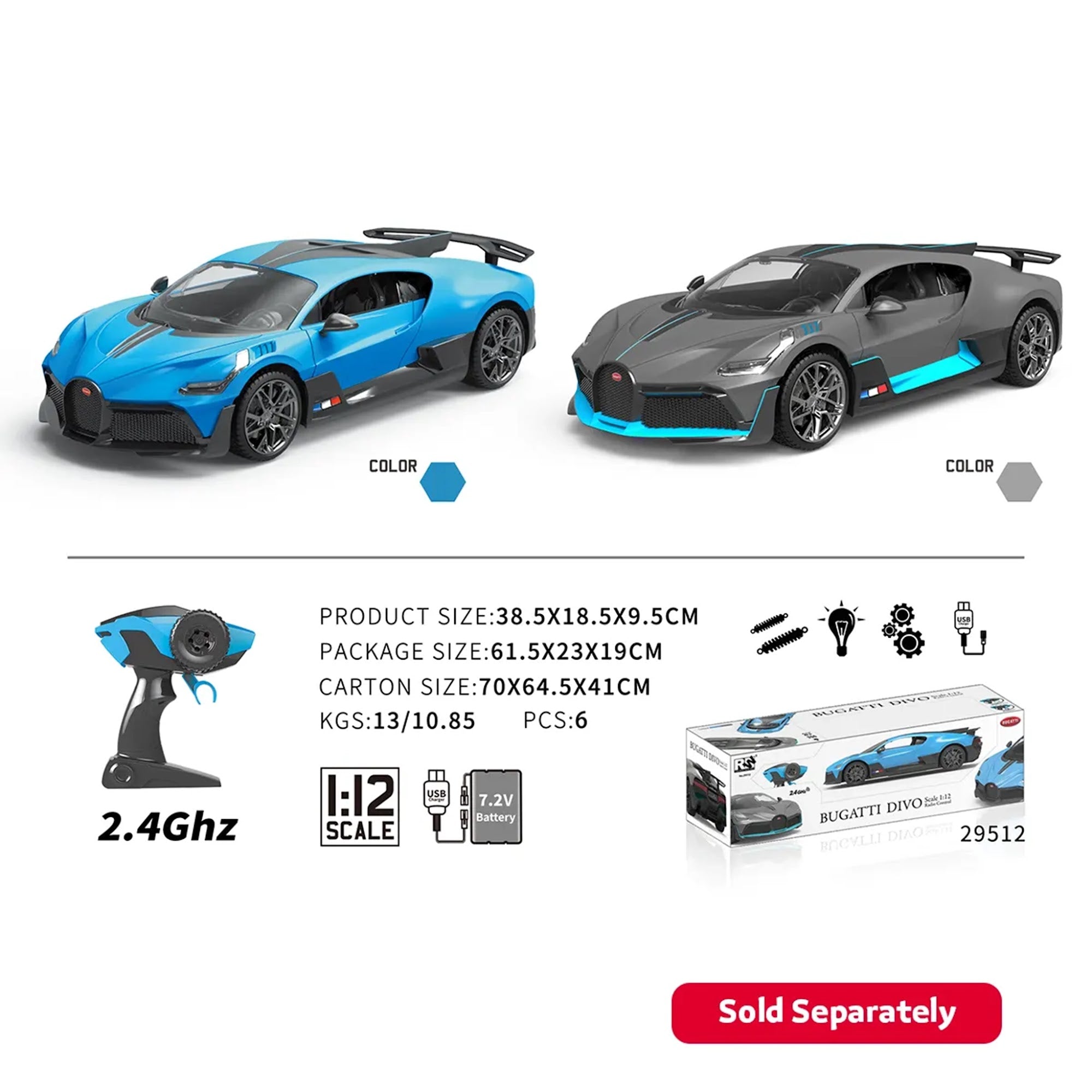 1:12 4-CH 2.4GHz BUGATTI RC CAR with battery 6YRS+ - Kiddy Zone