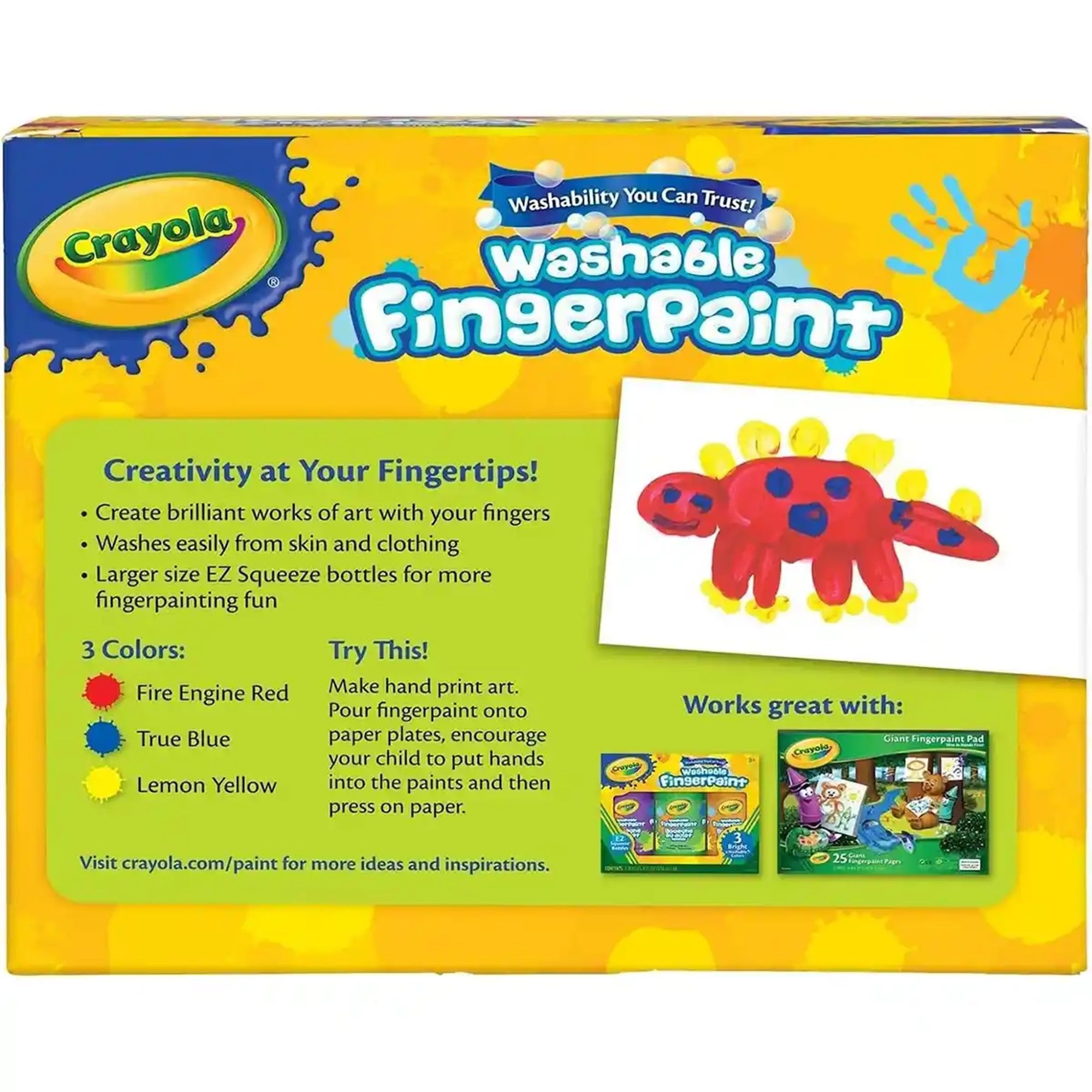 Crayola 3 8-Oz. Washable Fingerpaint Bold Colors - Kiddy Zone