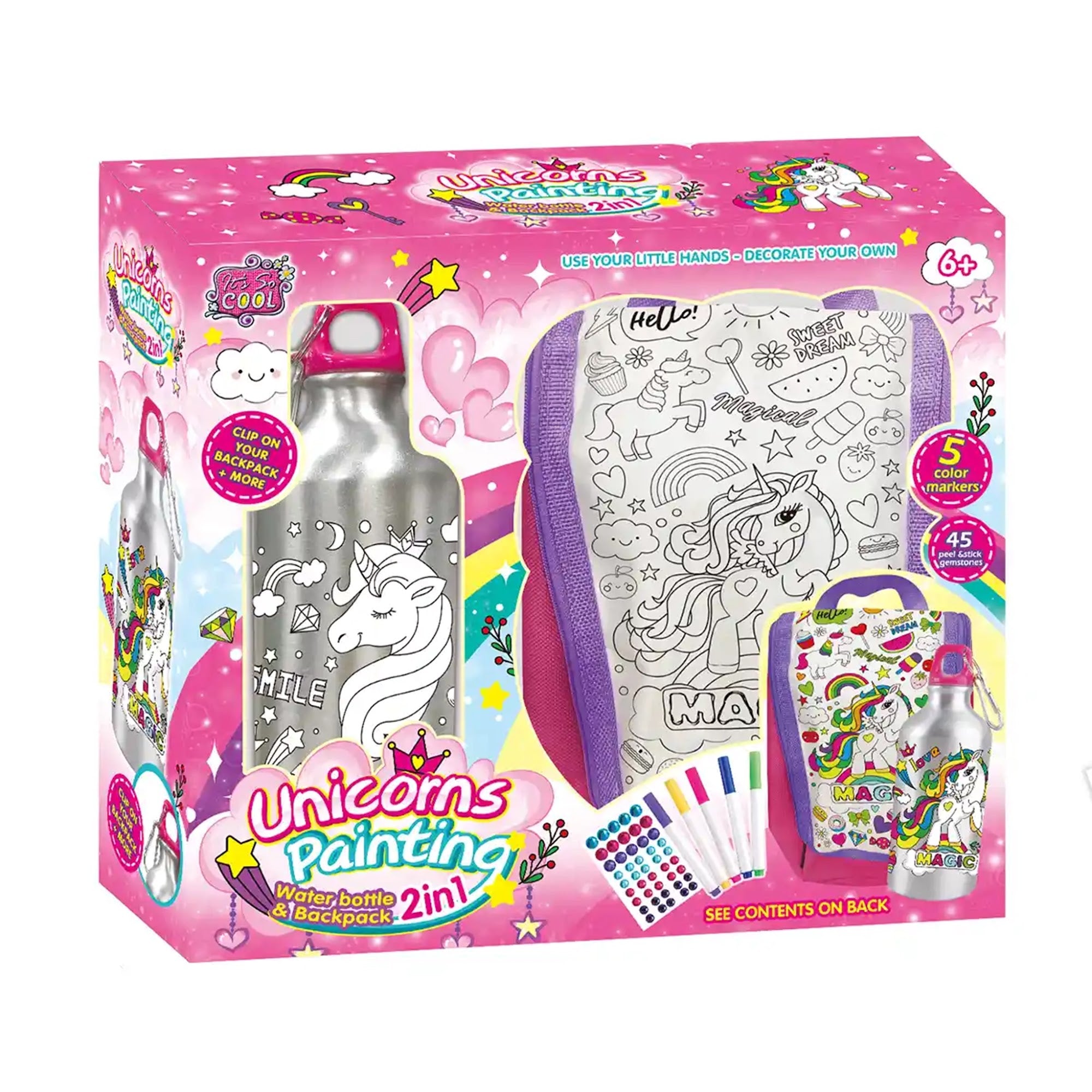 UNICORN SERIES -2-IN-1 GRAFFITI WATER BOTTLE+HANDBAG 3YRS+