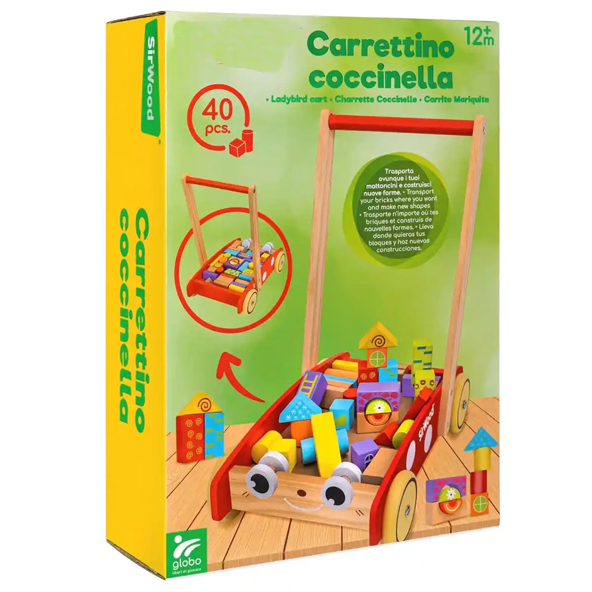 Edufun Wooden Ladybird baby walker with blocks(40pc) 1-3YRS