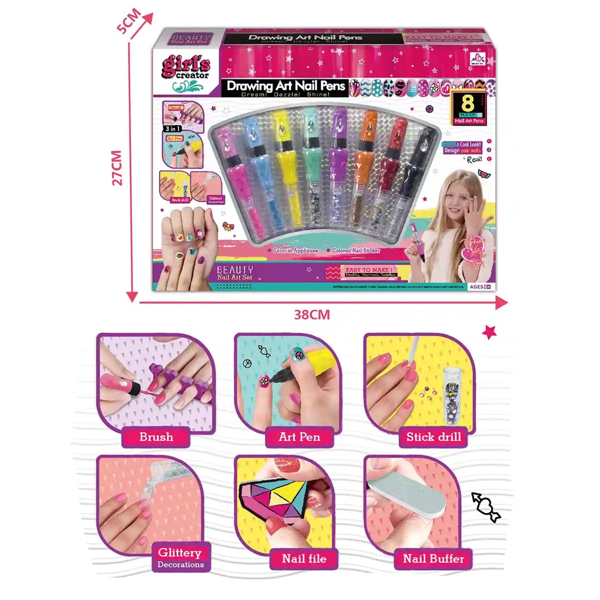 3 IN 1 NAIL ART  PEN SET  6YRS+