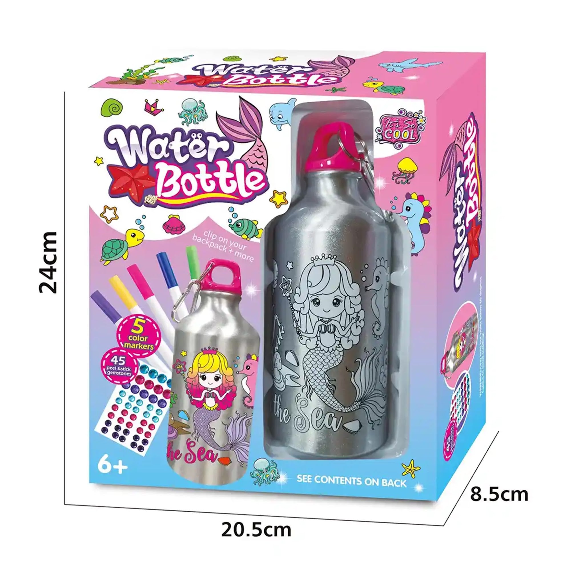 DIY MERMAID GRAFFITI WATER BOTTLE (500ML 5-COLOR WATERCOLOR PEN) 6YRS+ - Kiddy Zone