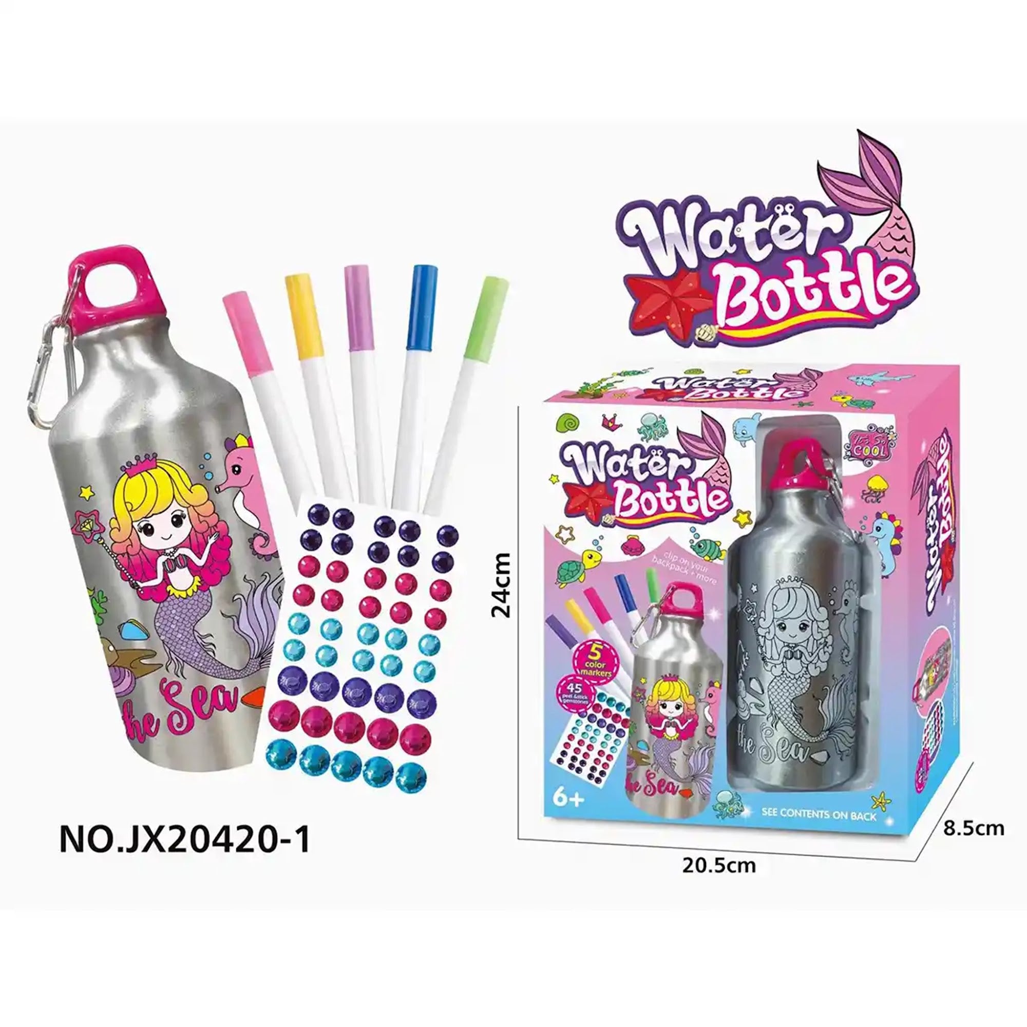 DIY MERMAID GRAFFITI WATER BOTTLE (500ML 5-COLOR WATERCOLOR PEN) 6YRS+ - Kiddy Zone