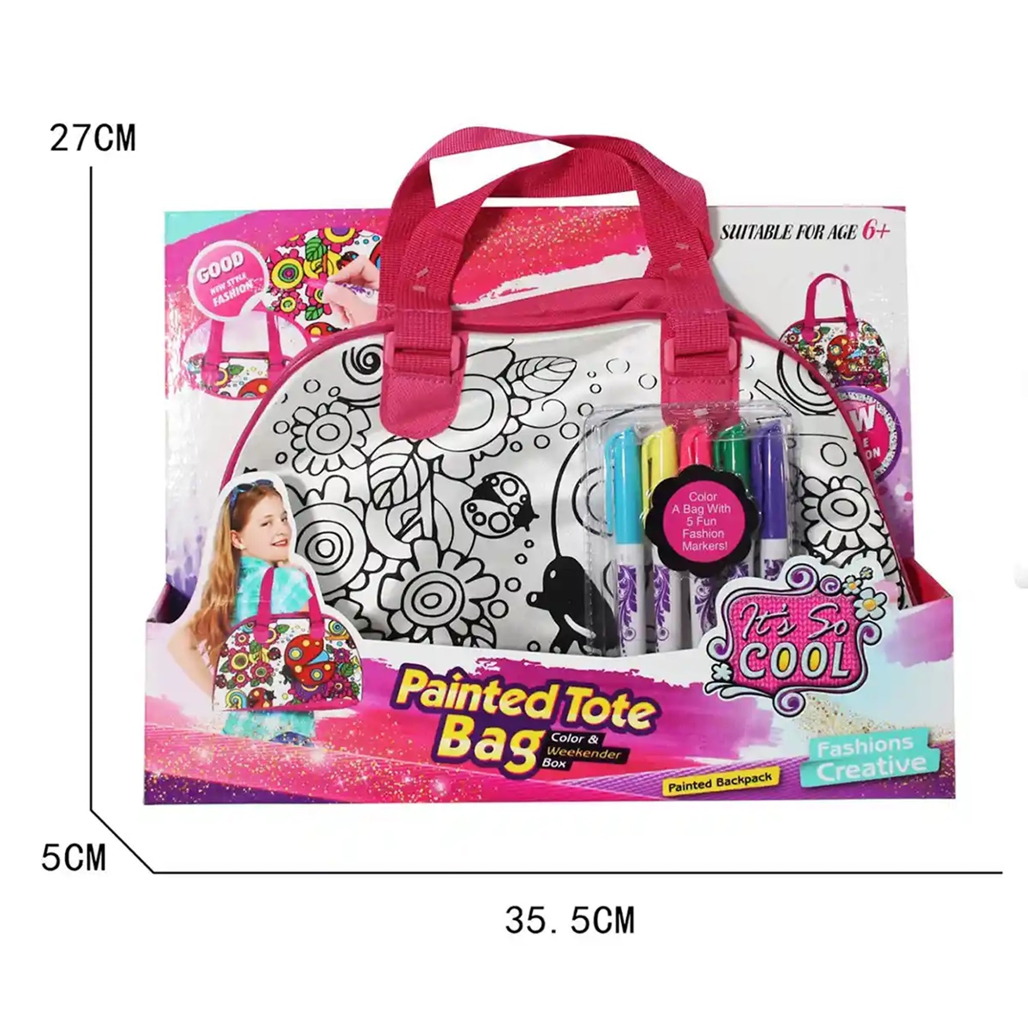 SEVEN STAR LADYBUG - DIY PAINTED WATERCOLOR HANDBAG (5 COLOR WASHABLE PEN) 6YRS+ - Kiddy Zone