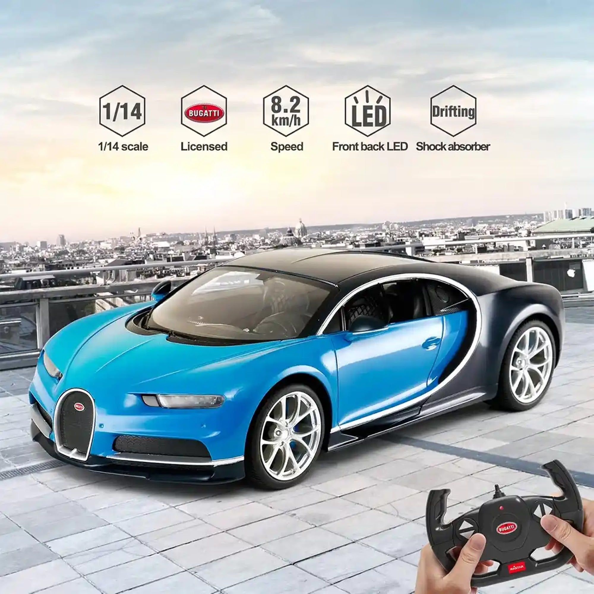 RASTAR 1:14 Bugatti Chiron - Black/Blue/Red