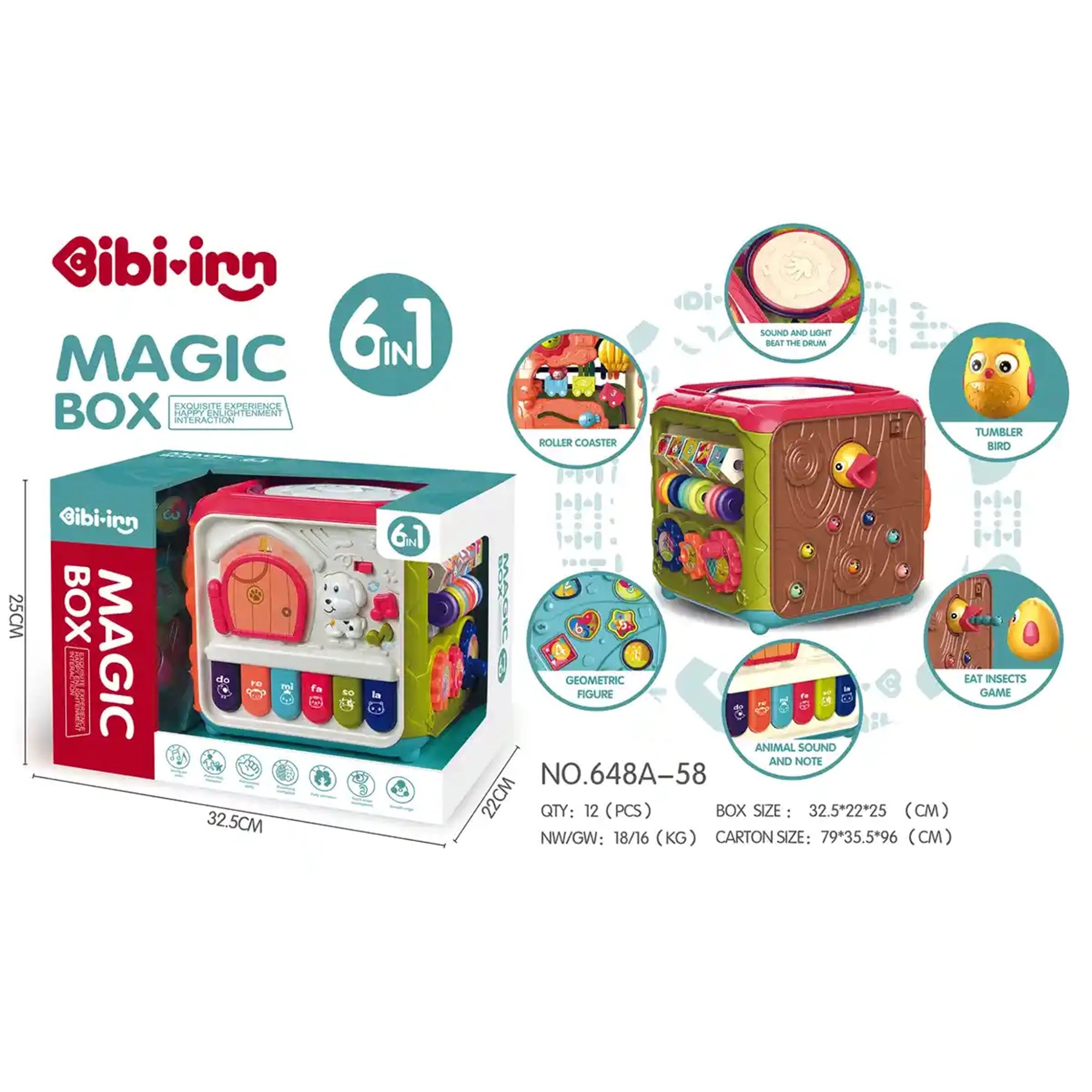 Magic Box 6 in 1 Electric Magic Puzzle Box Set Music Hand Drum Activity Cube For 3YRS+