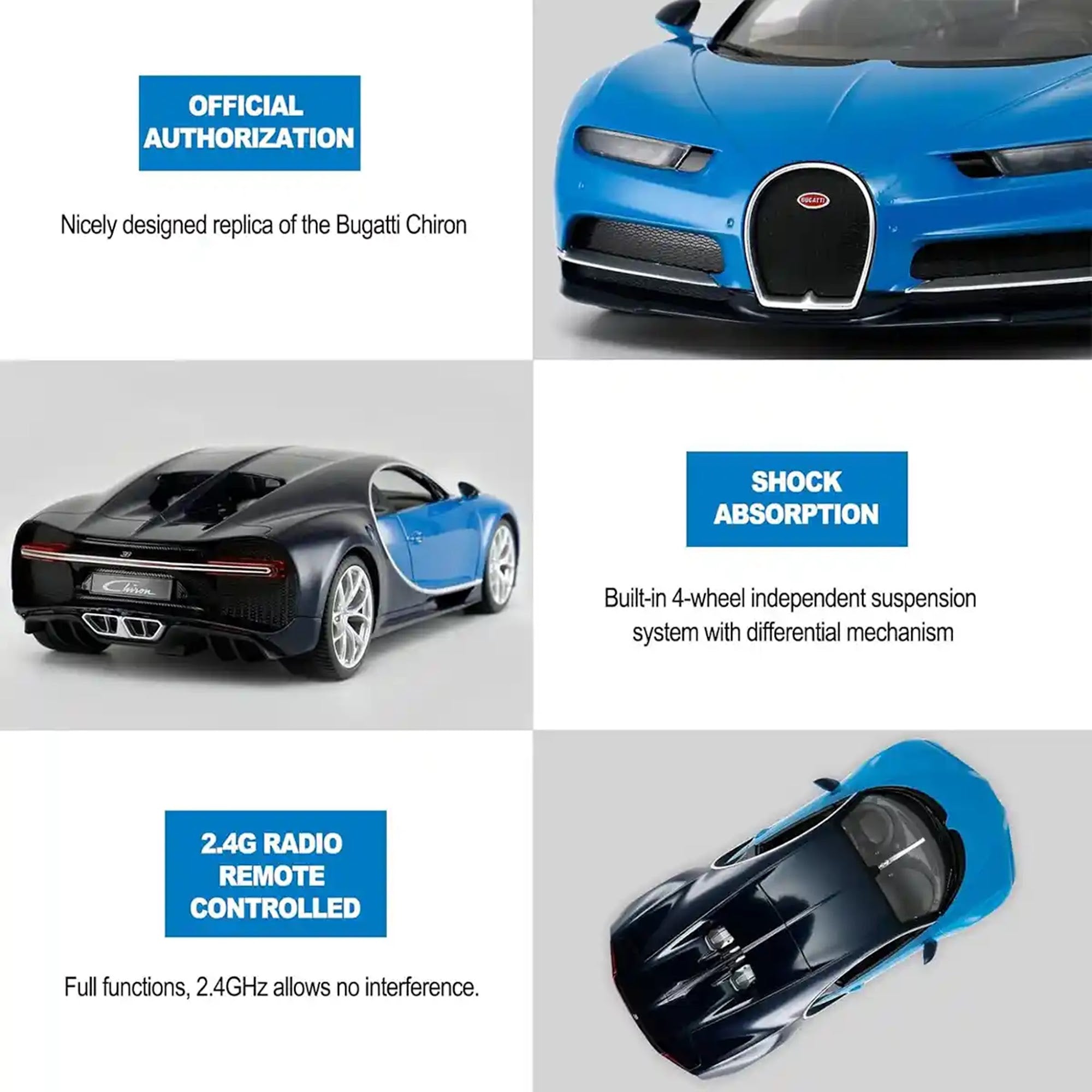 RASTAR 1:14 Bugatti Chiron - Black/Blue/Red