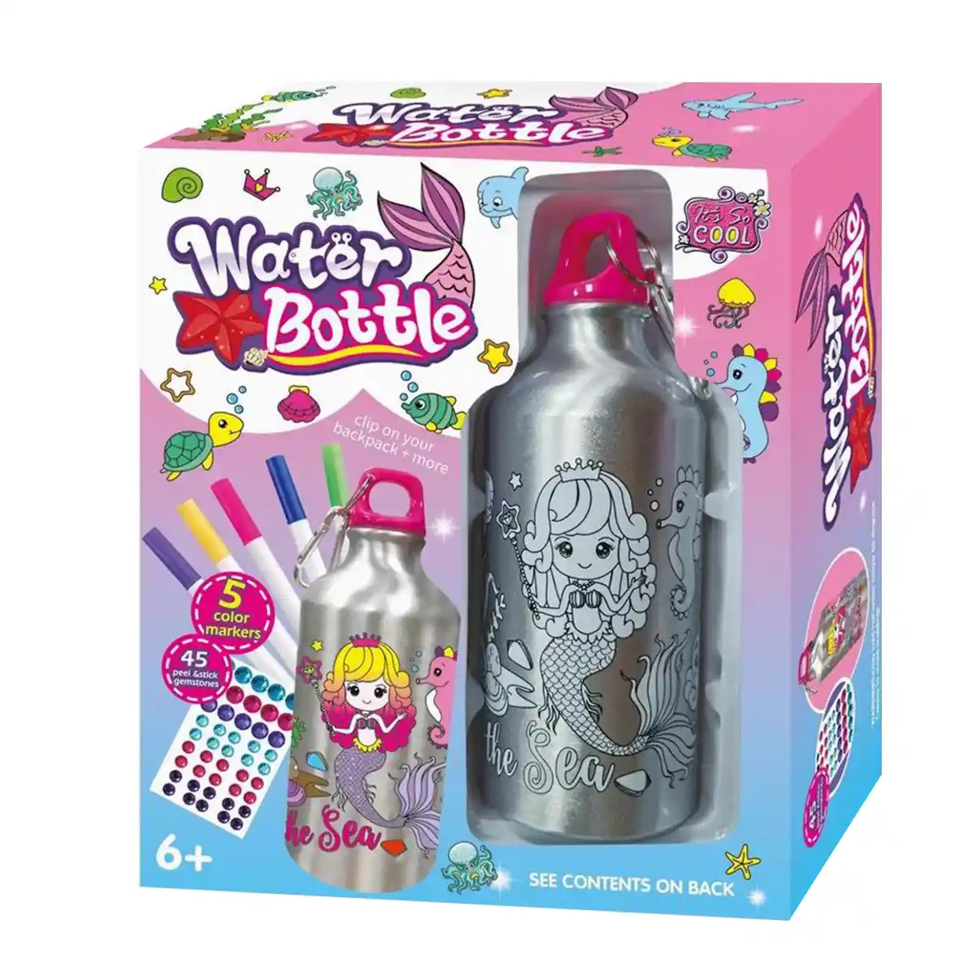 DIY MERMAID GRAFFITI WATER BOTTLE (500ML 5-COLOR WATERCOLOR PEN) 6YRS+ - Kiddy Zone