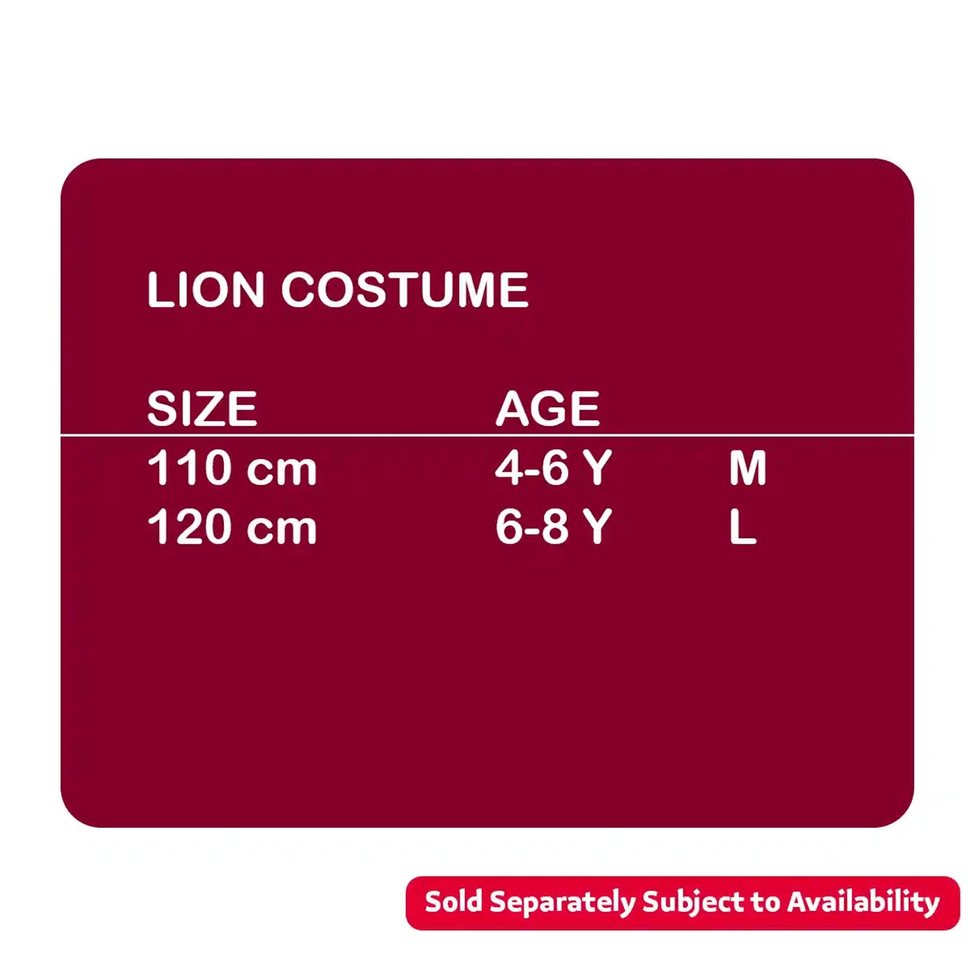 LION COSTUME (M) 110CM 4-6yrs old - Kiddy Zone