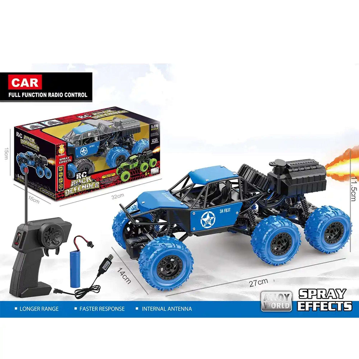 HIGH SPEED SIX WHEELED R/C CAR BLUE 6YRS+